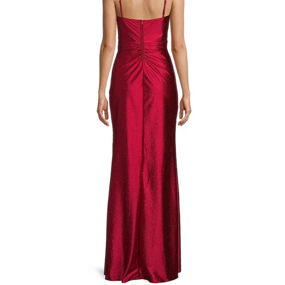 Honey and Rosie Glitter Pleated Side Slit Long Cherry Dress - Picture 4 of 17